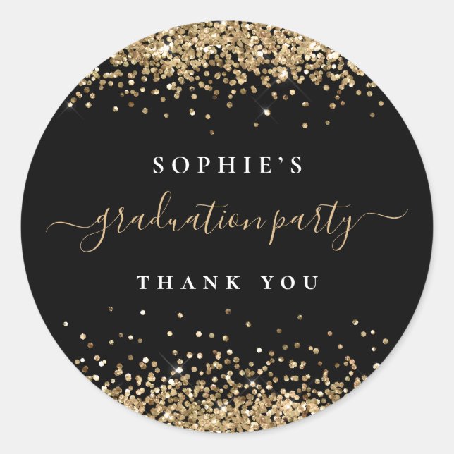 Sticker Rond Parties scintillant d'or Graduation Party Black Me (Devant)