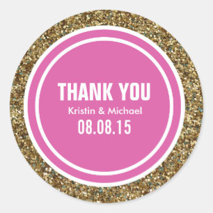 Sticker Rond Parties scintillant d'or Hot rose Merci personnali