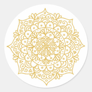 Sticker Rond Parties scintillant d'or Mandala Flower