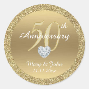 Sticker Rond Parties scintillant d'or Mariage 50e anniversaire 