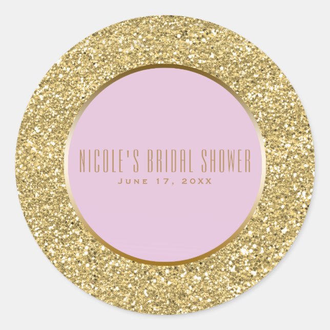 Sticker Rond Parties scintillant d'or + Mariage de Glam rose ét (Devant)