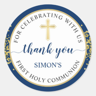 Sticker Rond Parties scintillant d'or Marine Blue First Communi