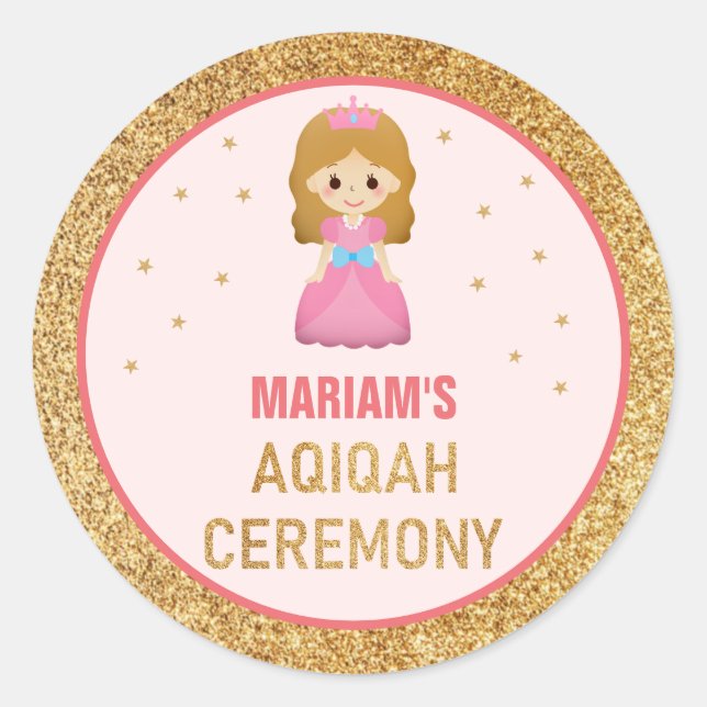 Sticker Rond Parties scintillant d'or mignonne petite princesse (Devant)