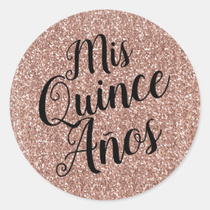 Sticker Rond Parties scintillant d'or Mis Quince Años Quincea