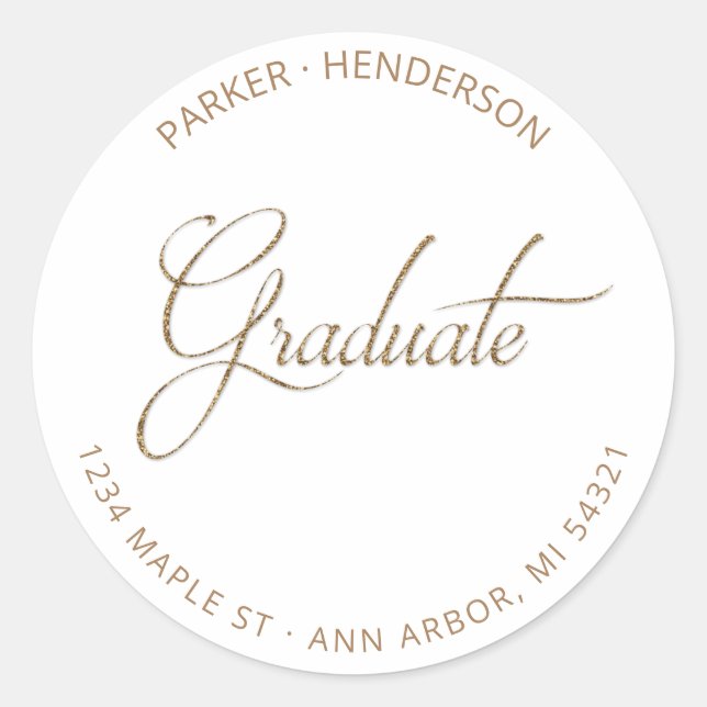 Sticker Rond Parties scintillant d'or moderne Graduate Adresse  (Devant)