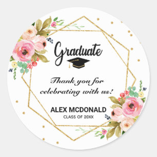 Sticker Rond Parties scintillant d'or moderne Merci de graduati