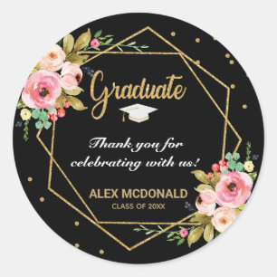 Sticker Rond Parties scintillant d'or moderne Merci de graduati