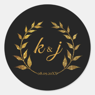 Sticker Rond Parties scintillant d'or Monogramme mariage Enregi