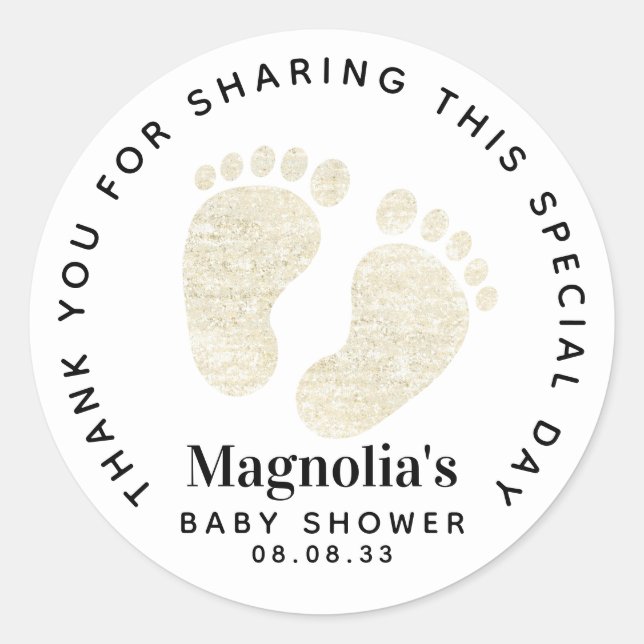 Sticker Rond Parties scintillant d'or Pieds Baby shower Merci d (Devant)