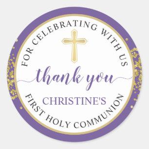 Sticker Rond Parties scintillant d'or Purple Premier Merci de c