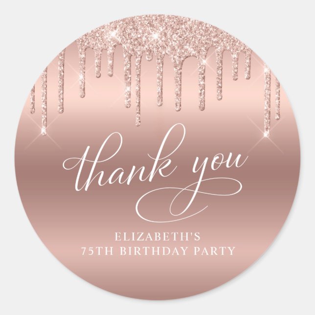 Sticker Rond Parties scintillant d'or rose 75e anniversaire Mer (Devant)