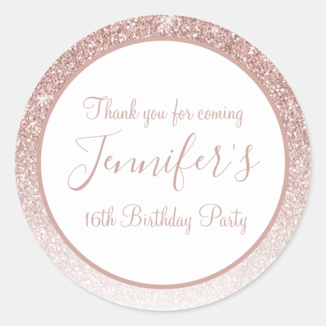 Sticker Rond Parties scintillant d'or Rose fille 16e anniversai (Devant)