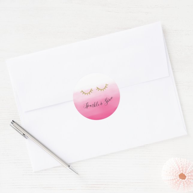 Sticker Rond Parties scintillant d'or rose Girl Eyelashes Anniv (Enveloppe)