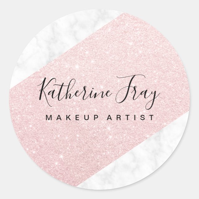 Sticker Rond parties scintillant d'or rose maquillage en marbre (Devant)