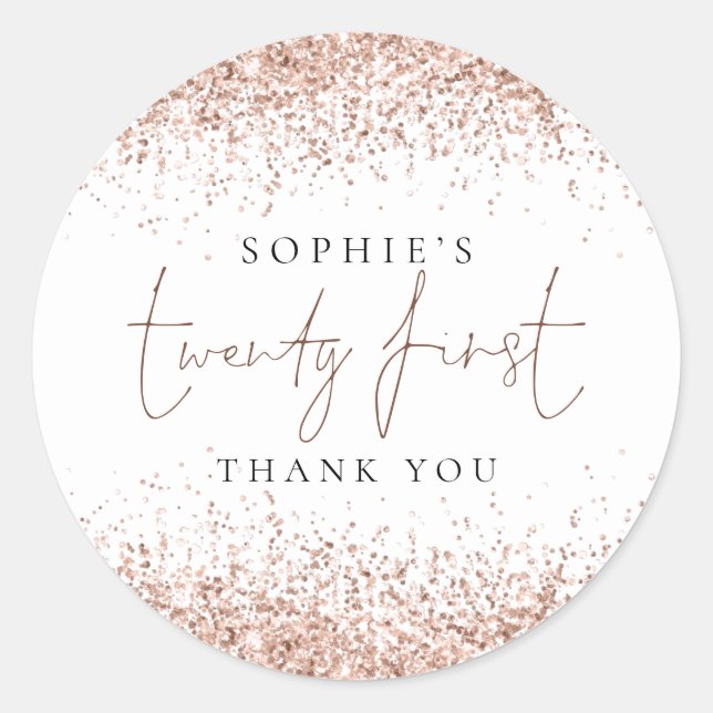 Sticker Rond Parties scintillant d'or rose Vingt-et-unième anni (Devant)