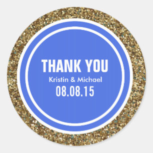 Sticker Rond Parties scintillant d'or Royal Blue Merci Étiquett