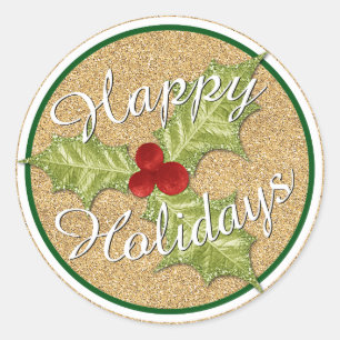 Sticker Rond Parties scintillant d'or saison de vacances Holly