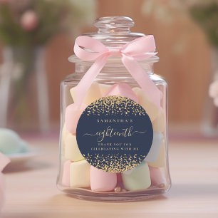 Sticker Rond Parties scintillant d'or Script Marine Blue 18th P