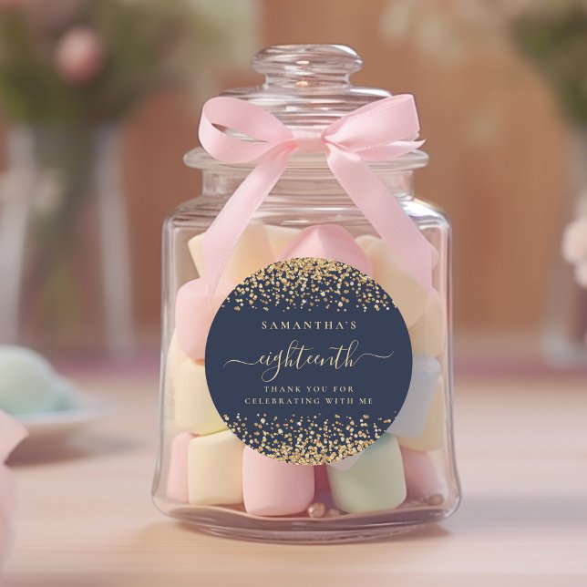 Sticker Rond Parties scintillant d'or Script Marine Blue 18th P (Créateur téléchargé)