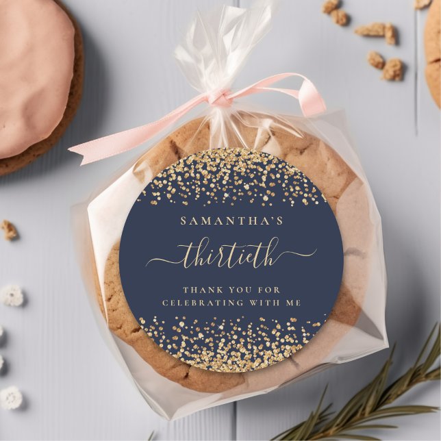 Sticker Rond Parties scintillant d'or Script Marine Blue 30th P (Créateur téléchargé)