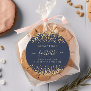 Sticker Rond Parties scintillant d'or Script Marine Blue 40th P