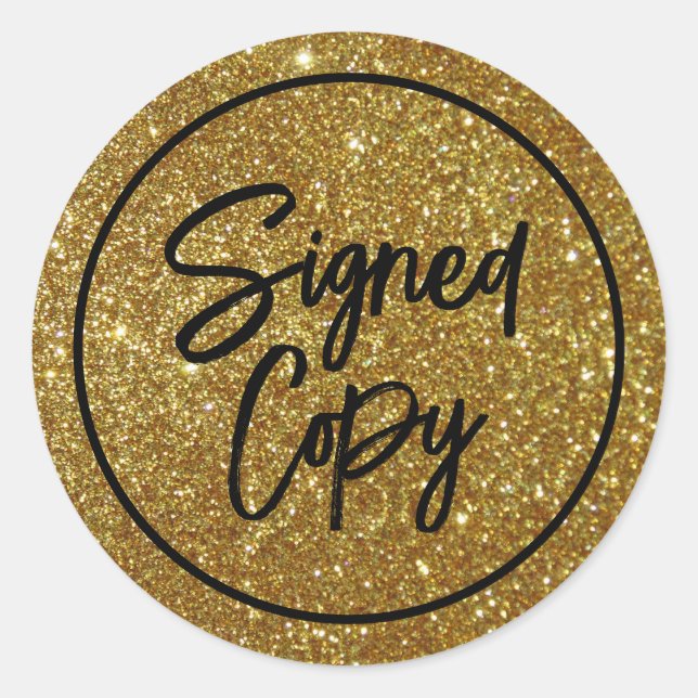 Sticker Rond Parties scintillant d'or, signature du livre "Sign (Devant)