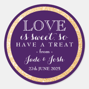 Sticker Rond Parties scintillant d'or sur Plum Purple Wedding F