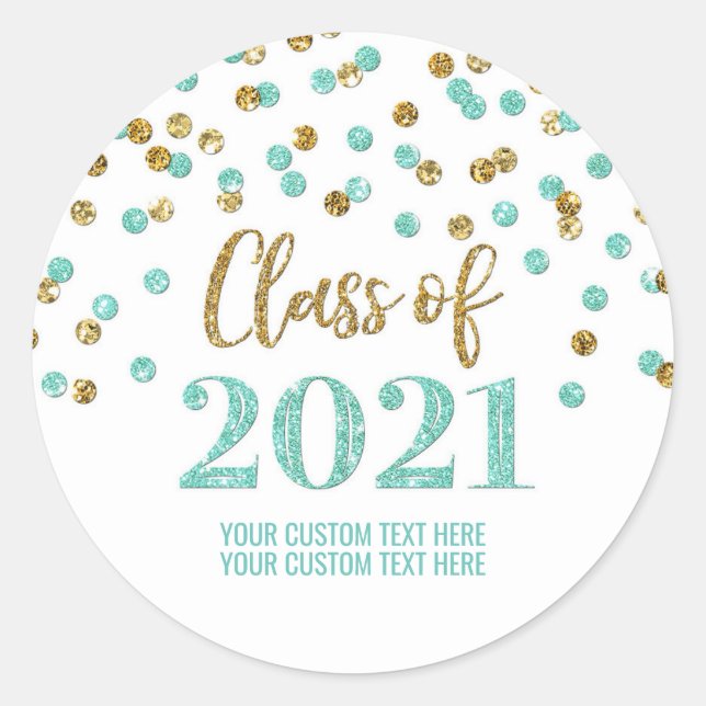 Sticker Rond Parties scintillant d'or turquoise Confetti Gradua (Devant)