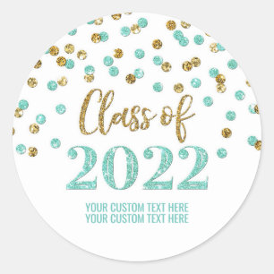 Sticker Rond Parties scintillant d'or turquoise Confetti Gradua