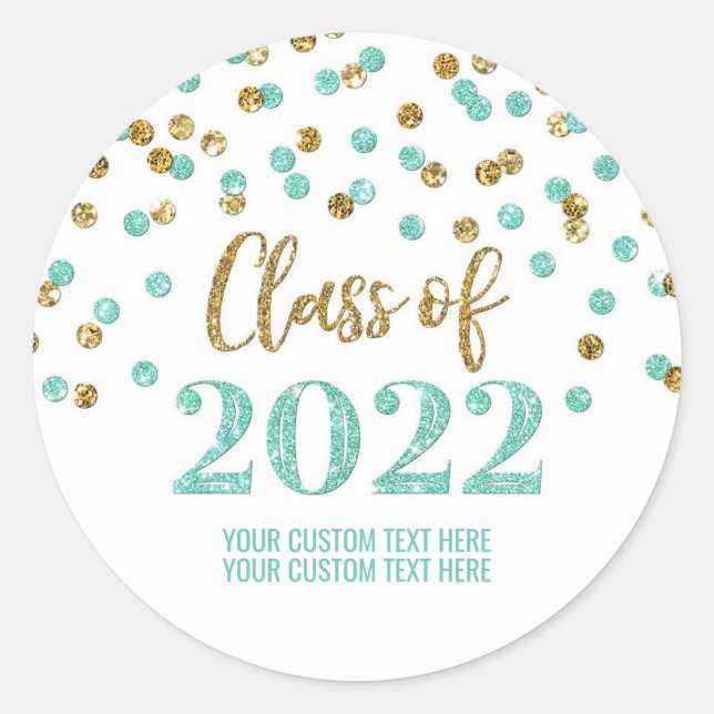 Sticker Rond Parties scintillant d'or turquoise Confetti Gradua (Devant)
