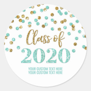 Sticker Rond Parties scintillant d'or turquoise Confetti Gradua