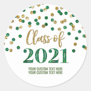 Sticker Rond Parties scintillant d'or vert Confetti Graduation 