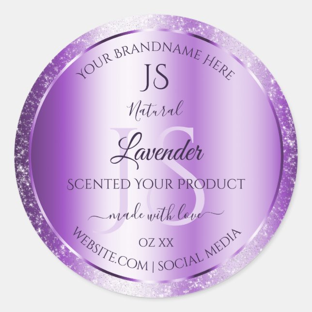 Sticker Rond Parties scintillant douce violet moderne Monogramm (Devant)