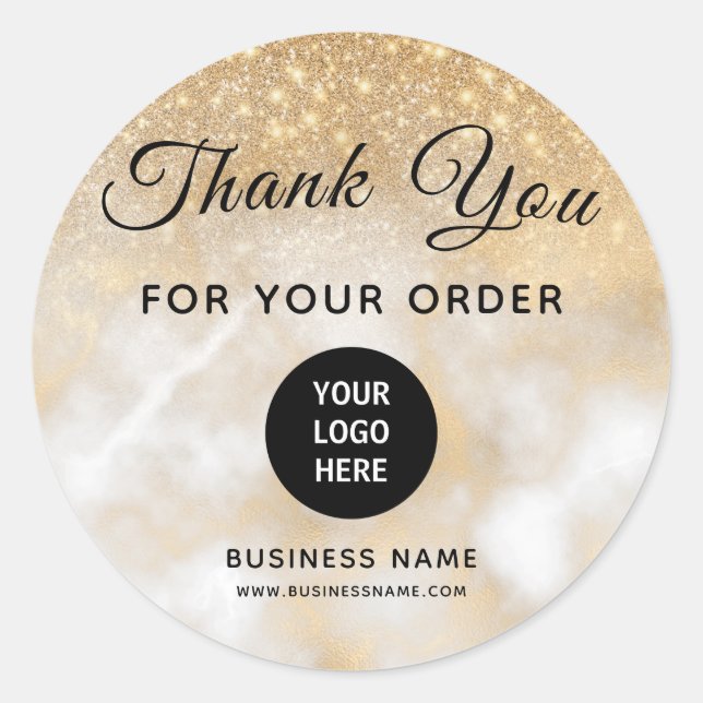 Sticker Rond Parties scintillant du logo Gold Merci Business (Devant)