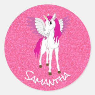 Sticker Rond Parties scintillant du Parti rose de la licorne
