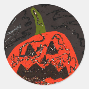 Sticker Rond Parties scintillant effrayante Jack o' Lantern
