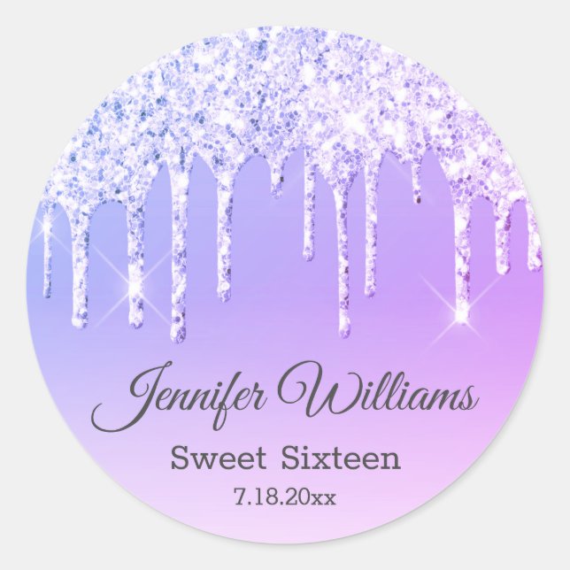 Sticker Rond parties scintillant élégantes à goutte violet swee (Devant)