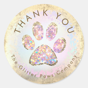 Sticker Rond parties scintillant empreinte de patte merci class