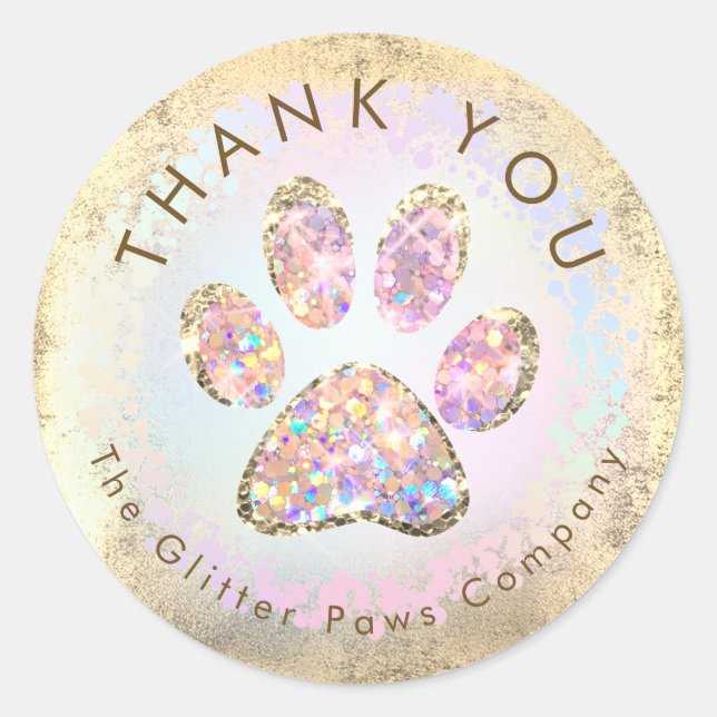 Sticker Rond parties scintillant empreinte de patte merci class (Devant)