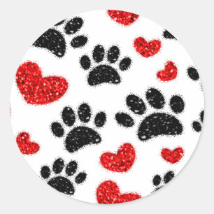 Sticker Rond Parties scintillant Empreintes de pattes De Chien 