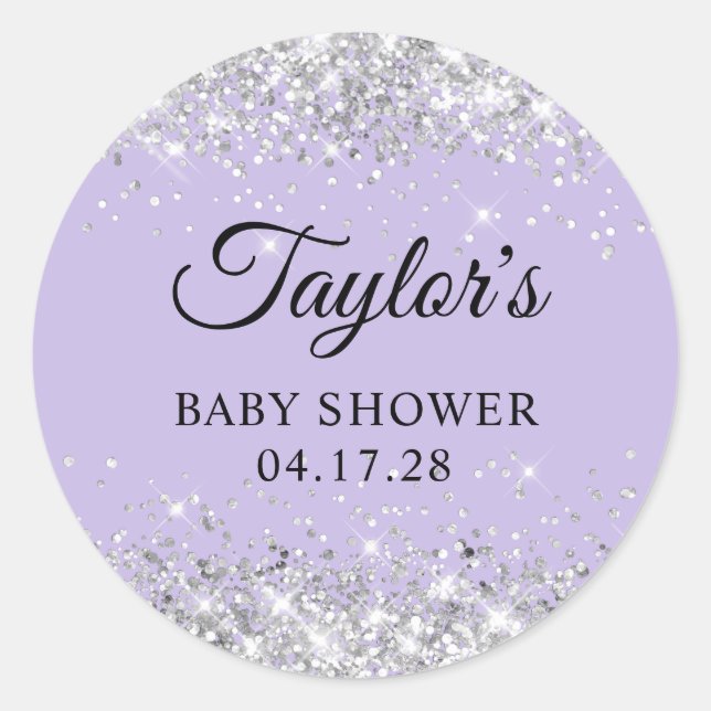 Sticker Rond Parties scintillant en argent Baby shower pastel v (Devant)