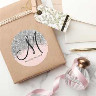 Sticker Rond Parties scintillant en argent rose brillant