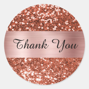 Sticker Rond Parties scintillant en cuivre étincelant Rose en o