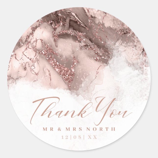 Sticker Rond Parties scintillant en marbre Mariage Rose Gold ID (Devant)