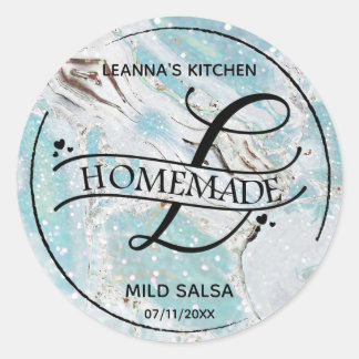 Sticker Rond Parties scintillant en marbre Monogramme L Étiquet