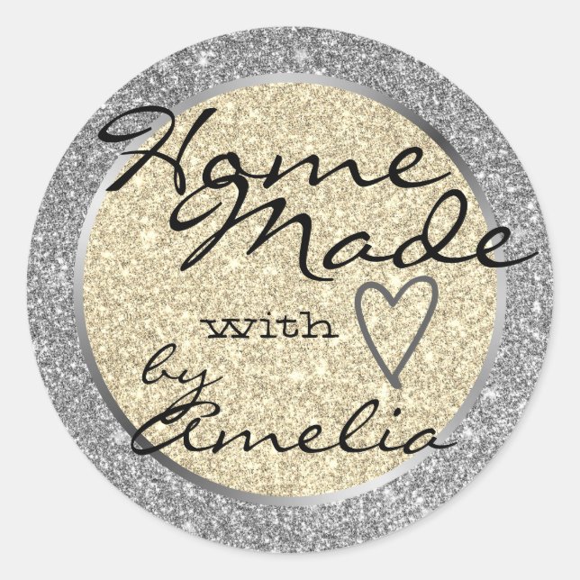 Sticker Rond Parties scintillant en or argent Maison faite avec (Devant)