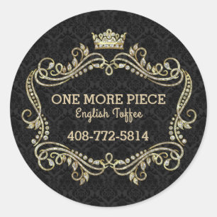 Sticker Rond Parties scintillant en or de la Couronne et cadre