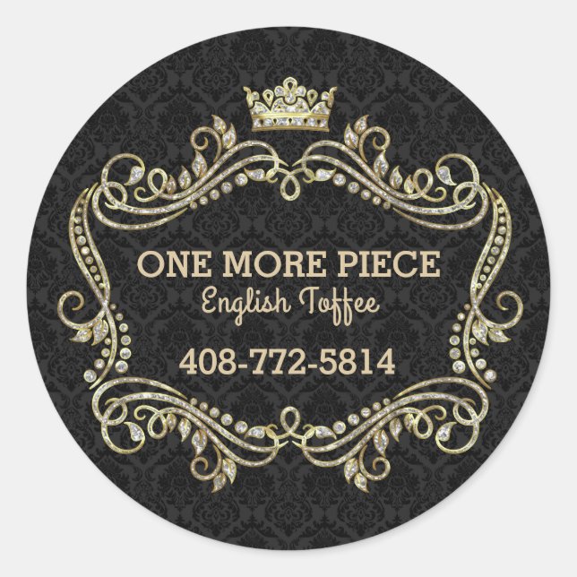 Sticker Rond Parties scintillant en or de la Couronne et cadre  (Devant)