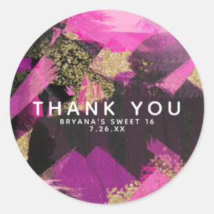 Sticker Rond Parties scintillant en or noir rose Brush moderne 