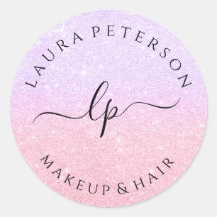 Sticker Rond parties scintillant en or rose écriture manuscrite